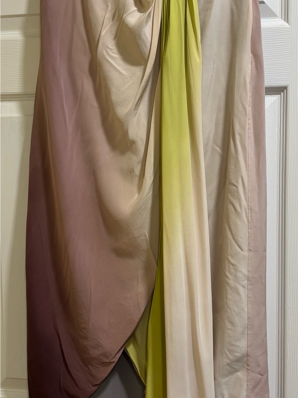 Diane Von Furstenberg Ombre Satin Strapless Dress in Mauve, Lime and Cream